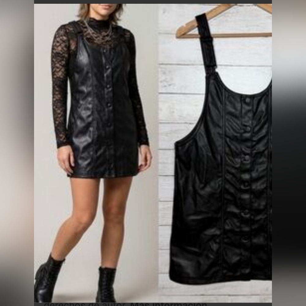 Celebrity Pink Black Faux Leather Mini Jumper Dress Y2K Size M